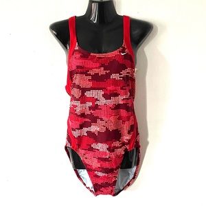 NIKE geometric print Nylon/spandex fastback  one piece bathing suit